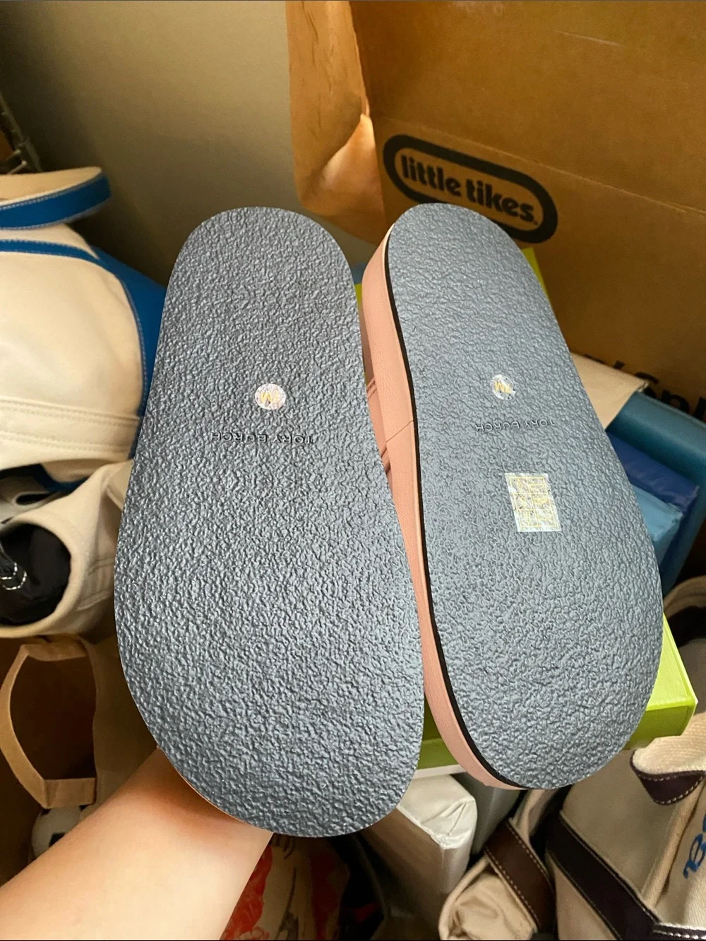 Tory Burch Kira Blush Pink Leather Velcro Sandals with Gold Logo